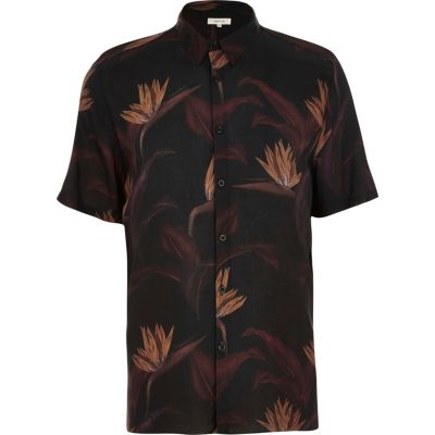 Black paradise floral print shirt